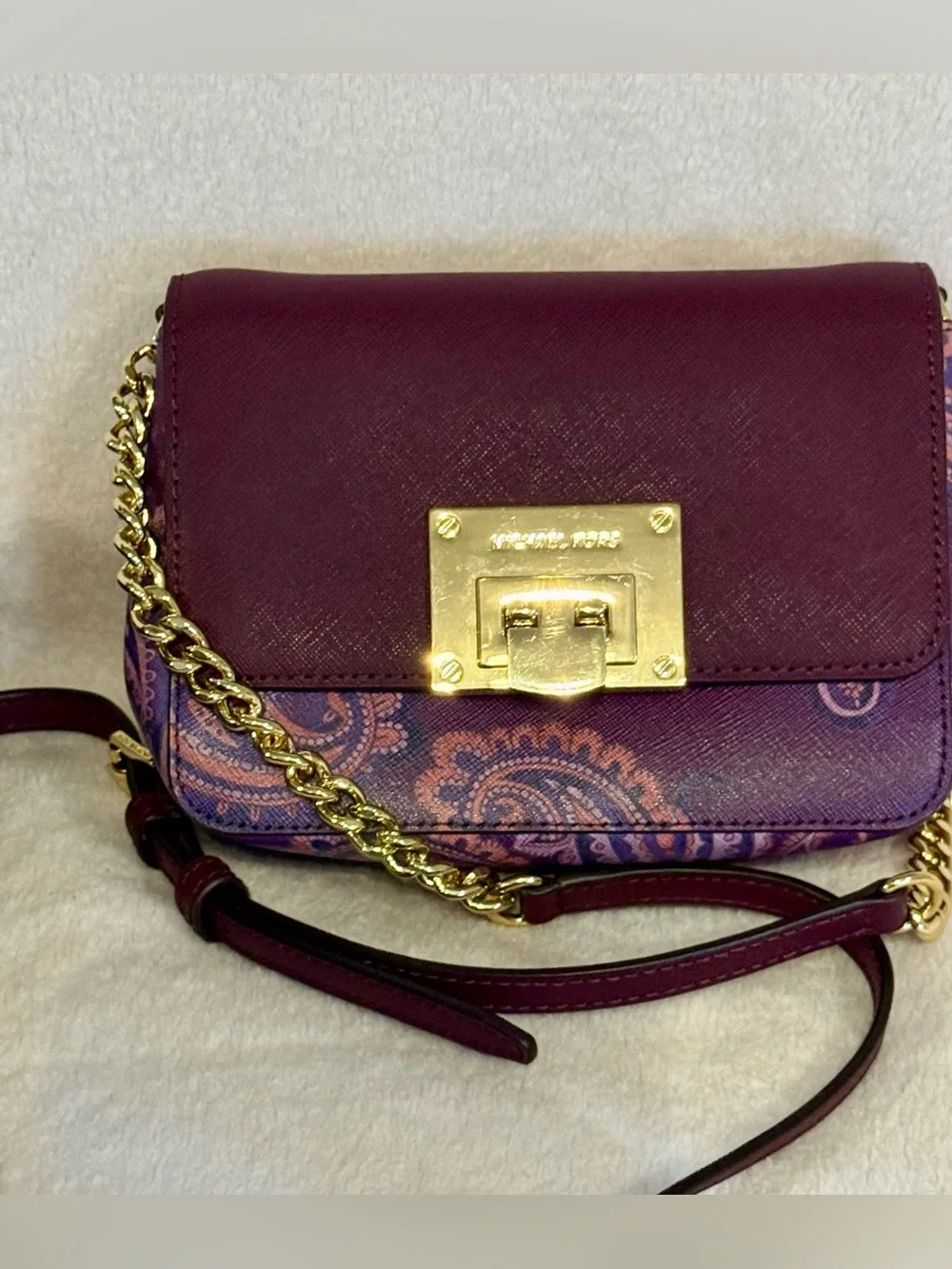 Michael Kors Purple Paisley Crossbody with Gold Hardware